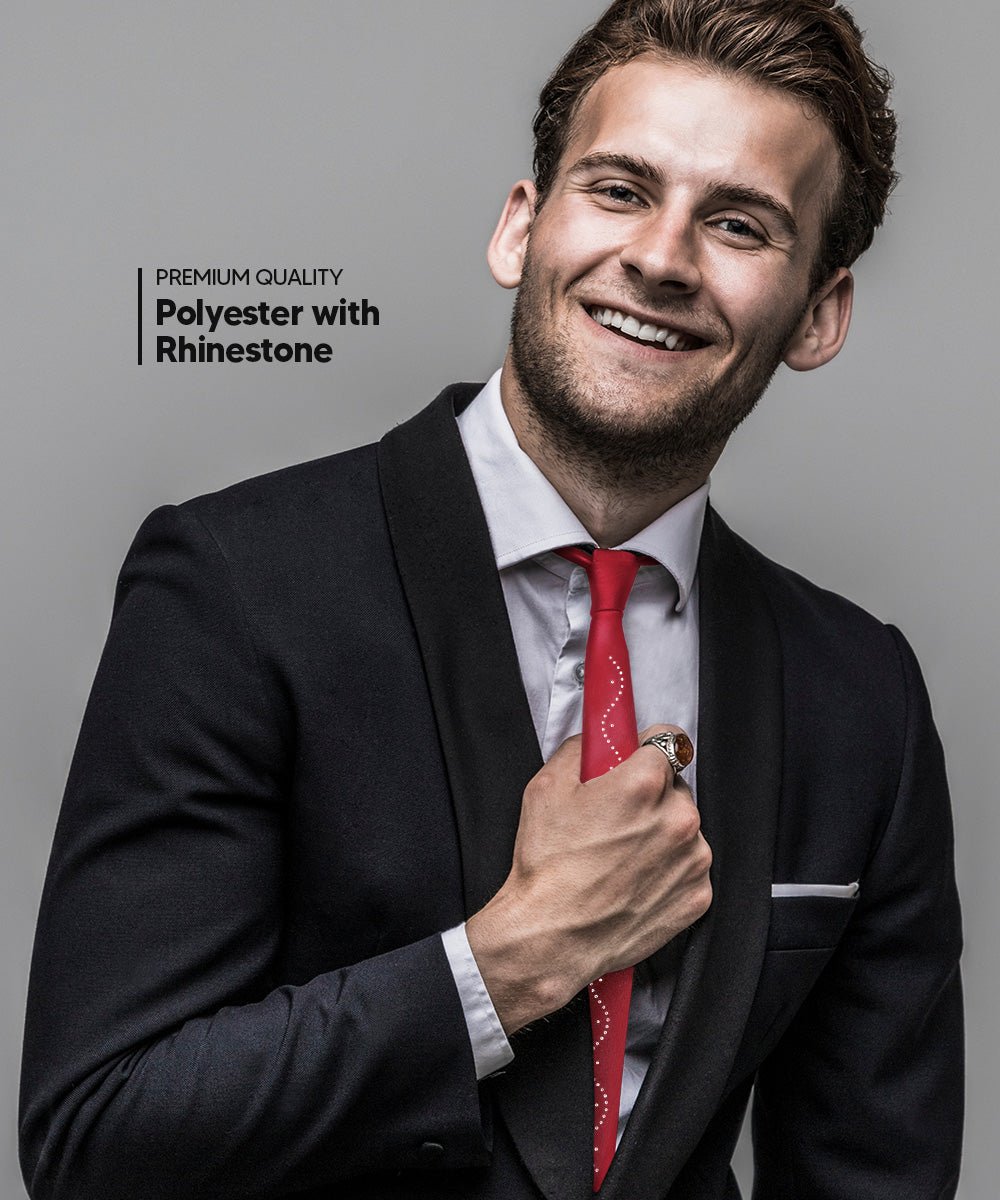 Vittorio Farina Men's Satin Skinny Necktie with Rhinestones - N - SKINNY - R_WINE - Classy Cufflinks