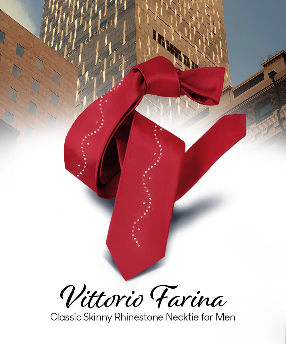 Vittorio Farina Men's Satin Skinny Necktie with Rhinestones - N - SKINNY - R_WINE - Classy Cufflinks