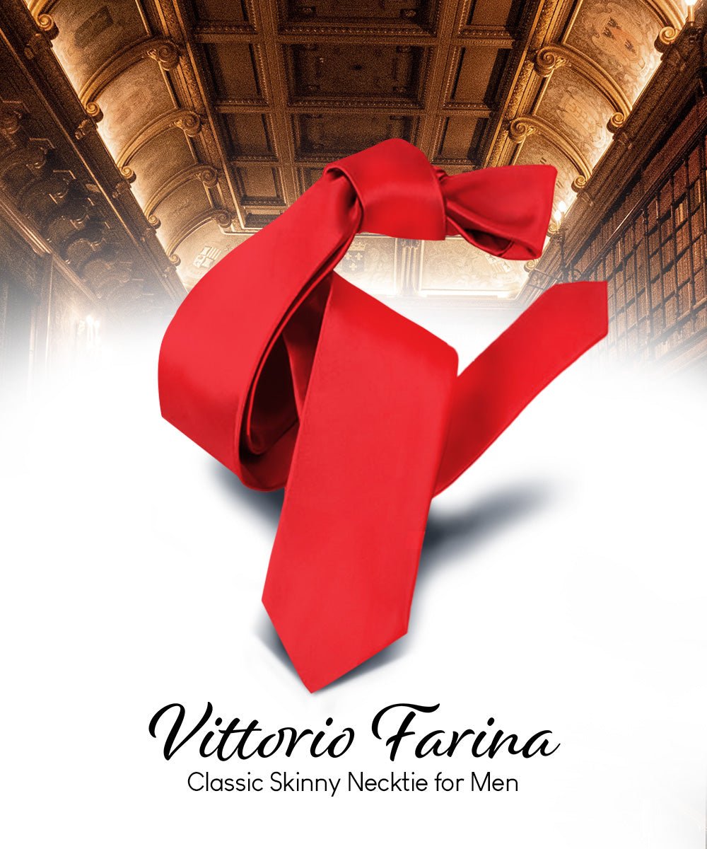 Vittorio Farina Men's Satin Skinny Necktie - N - SKINNY_RED - Classy Cufflinks