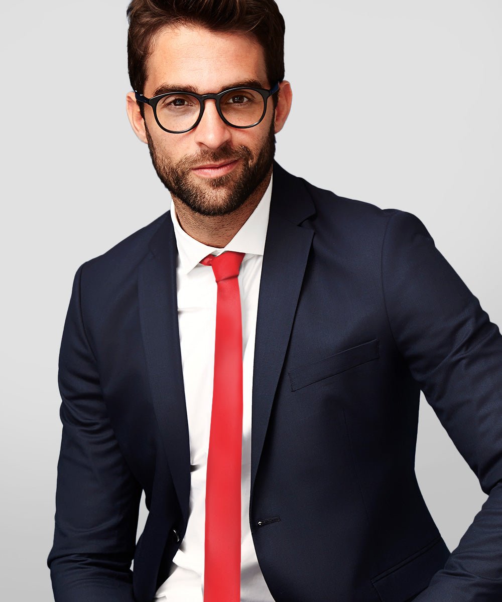 Vittorio Farina Men's Satin Skinny Necktie - N - SKINNY_RED - Classy Cufflinks