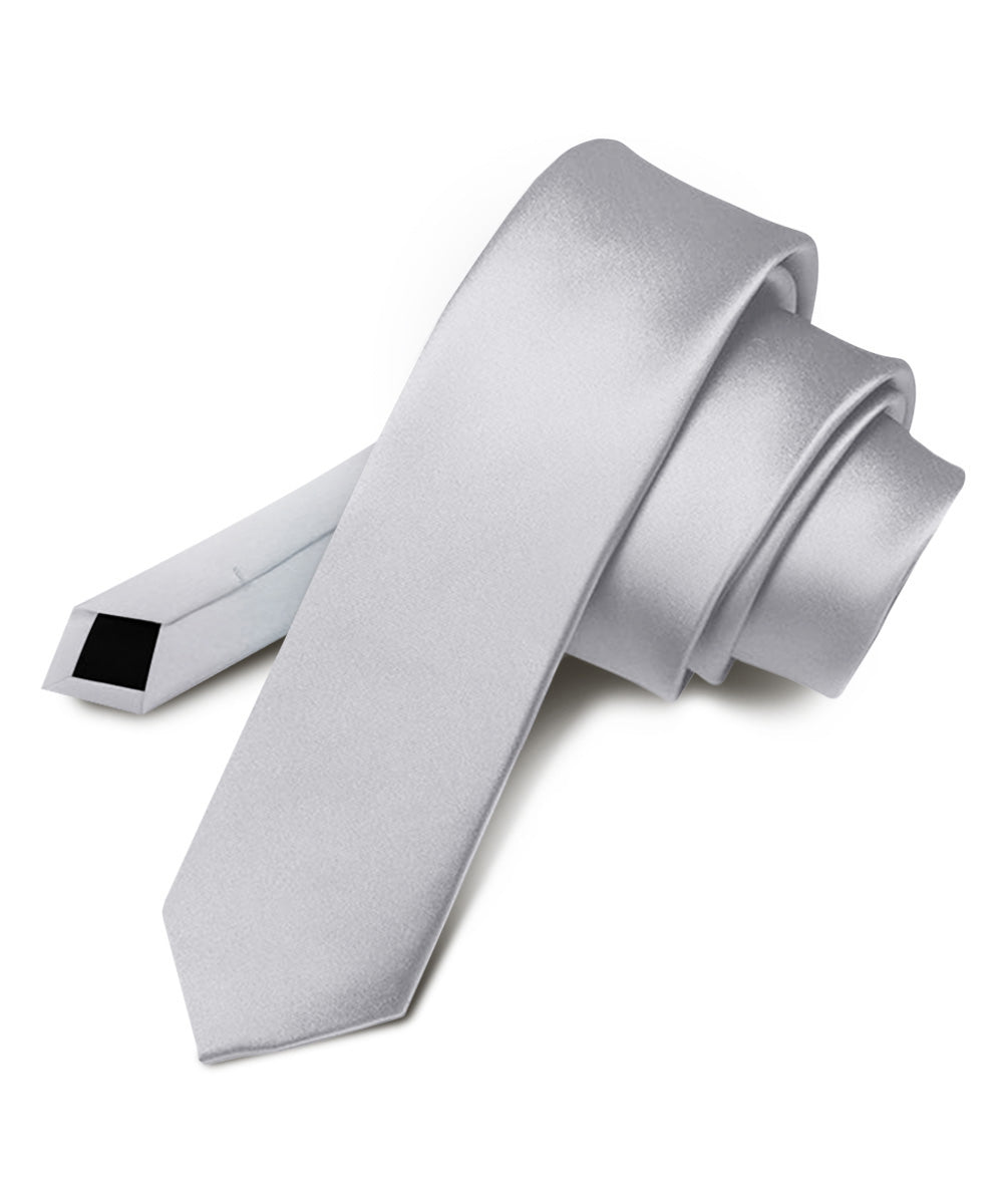 Vittorio Farina Men's Satin Skinny Necktie - N - SKINNY_SILVER - Classy Cufflinks