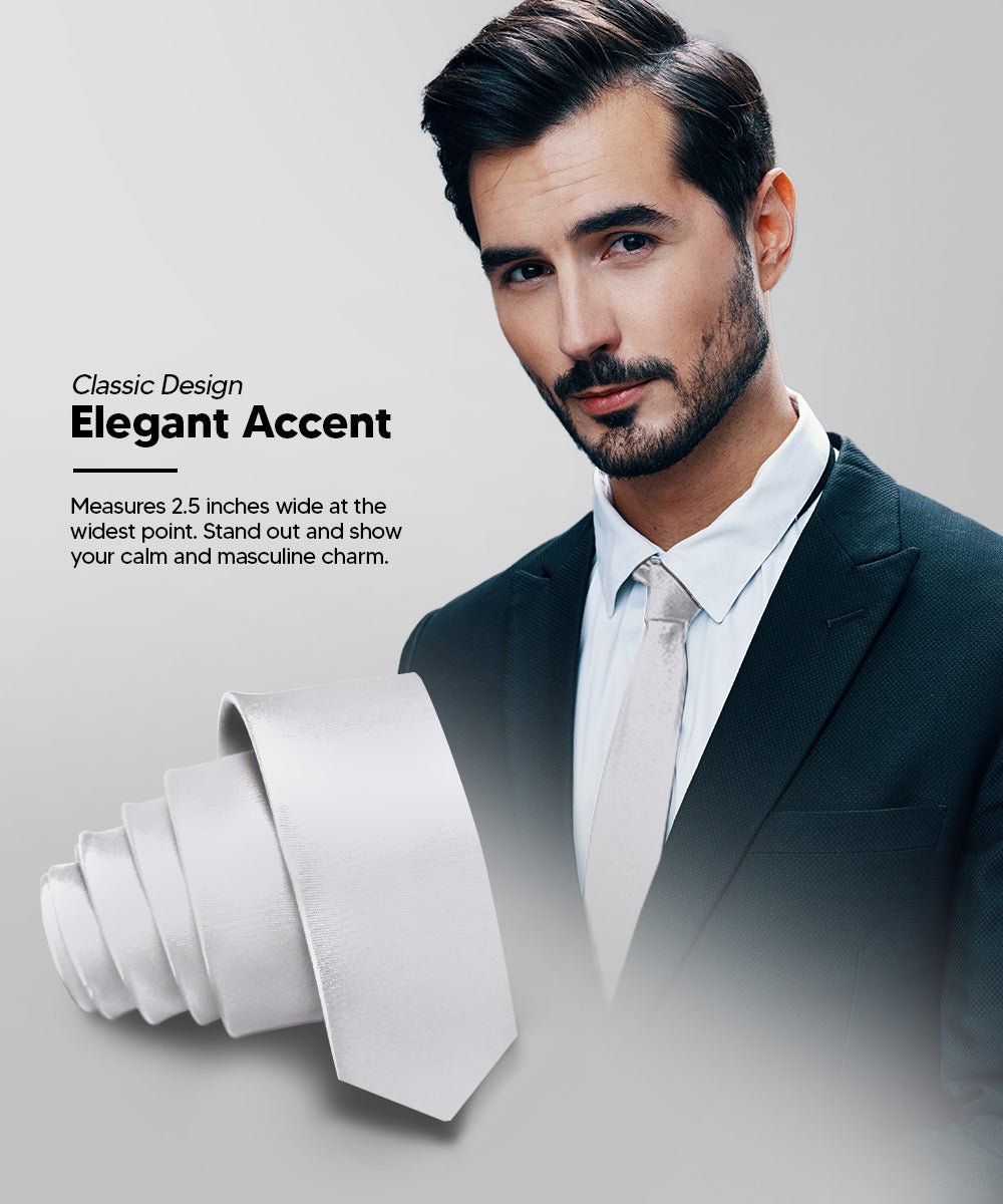 Vittorio Farina Men's Satin Skinny Necktie - N - SKINNY_SILVER - Classy Cufflinks