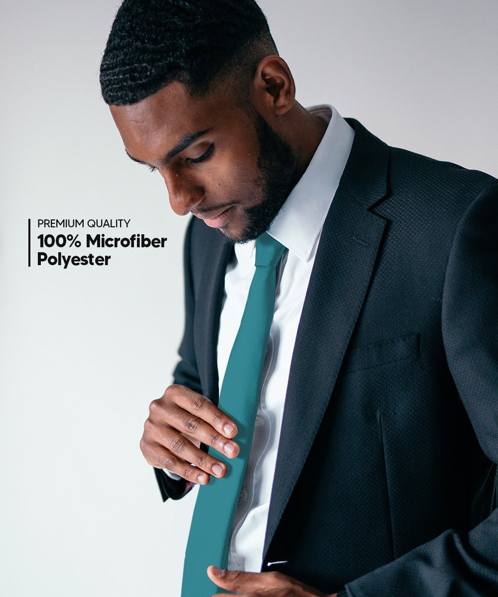 Vittorio Farina Men's Satin Skinny Necktie - N - SKINNY_TEAL - Classy Cufflinks