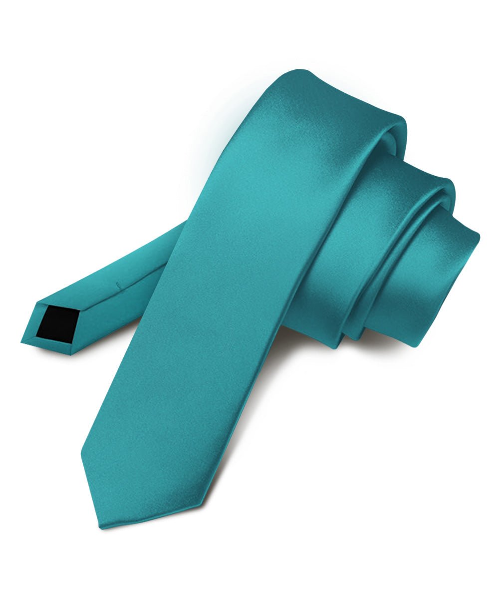 Vittorio Farina Men's Satin Skinny Necktie - N - SKINNY_TEAL - Classy Cufflinks