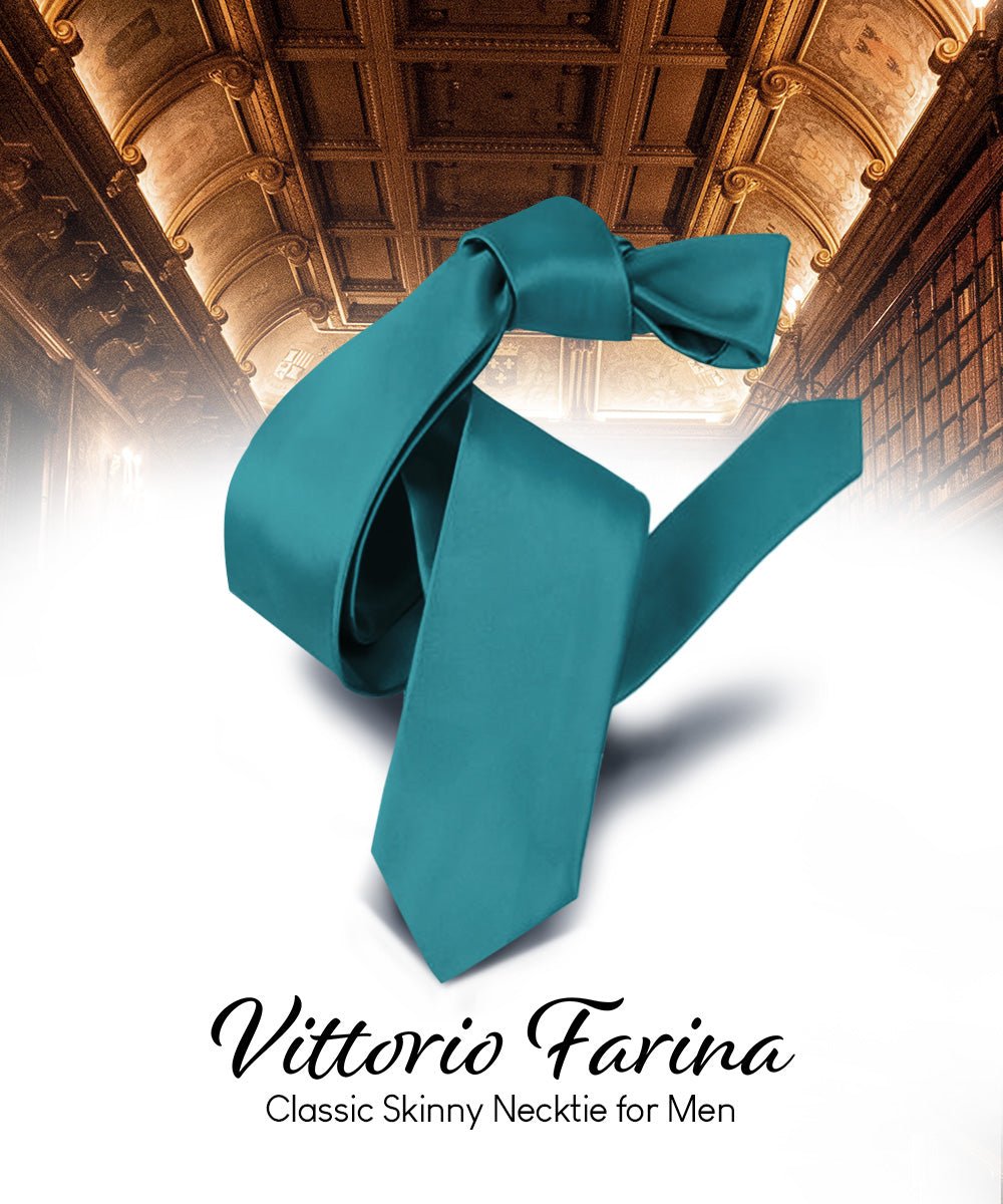 Vittorio Farina Men's Satin Skinny Necktie - N - SKINNY_TEAL - Classy Cufflinks