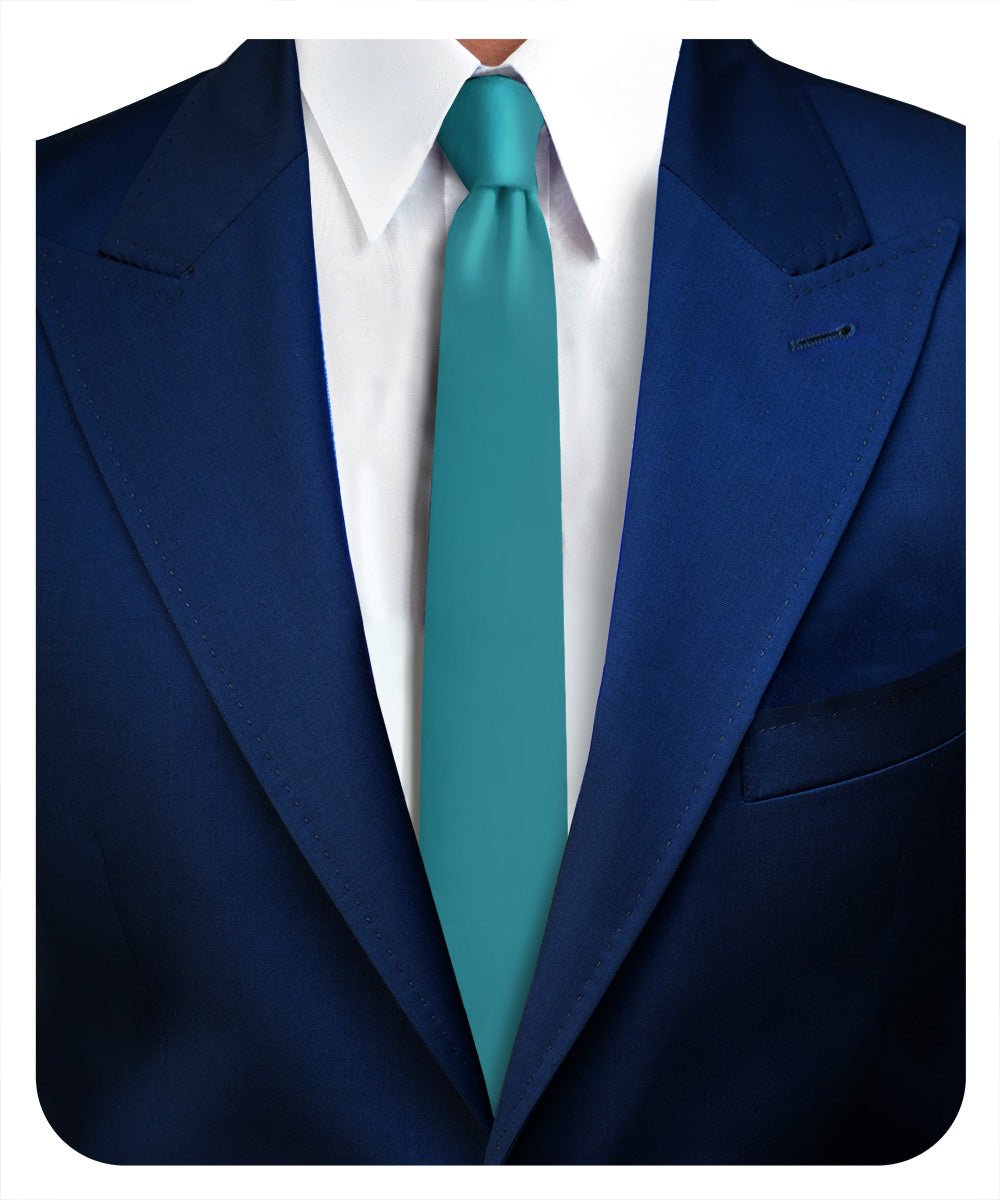 Vittorio Farina Men's Satin Skinny Necktie - N - SKINNY_TEAL - Classy Cufflinks