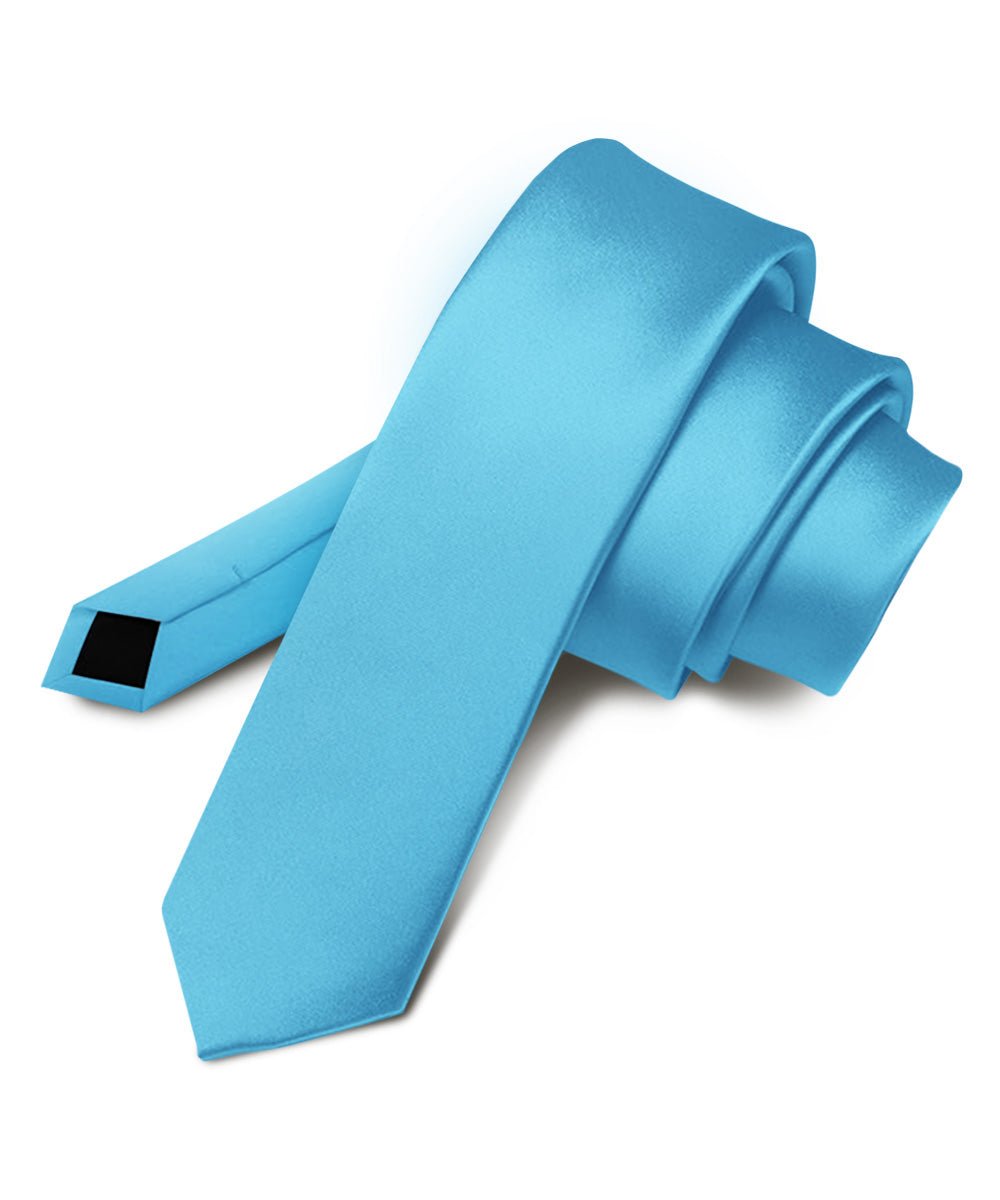 Vittorio Farina Men's Satin Skinny Necktie - N - SKINNY_TURQUOISE - Classy Cufflinks