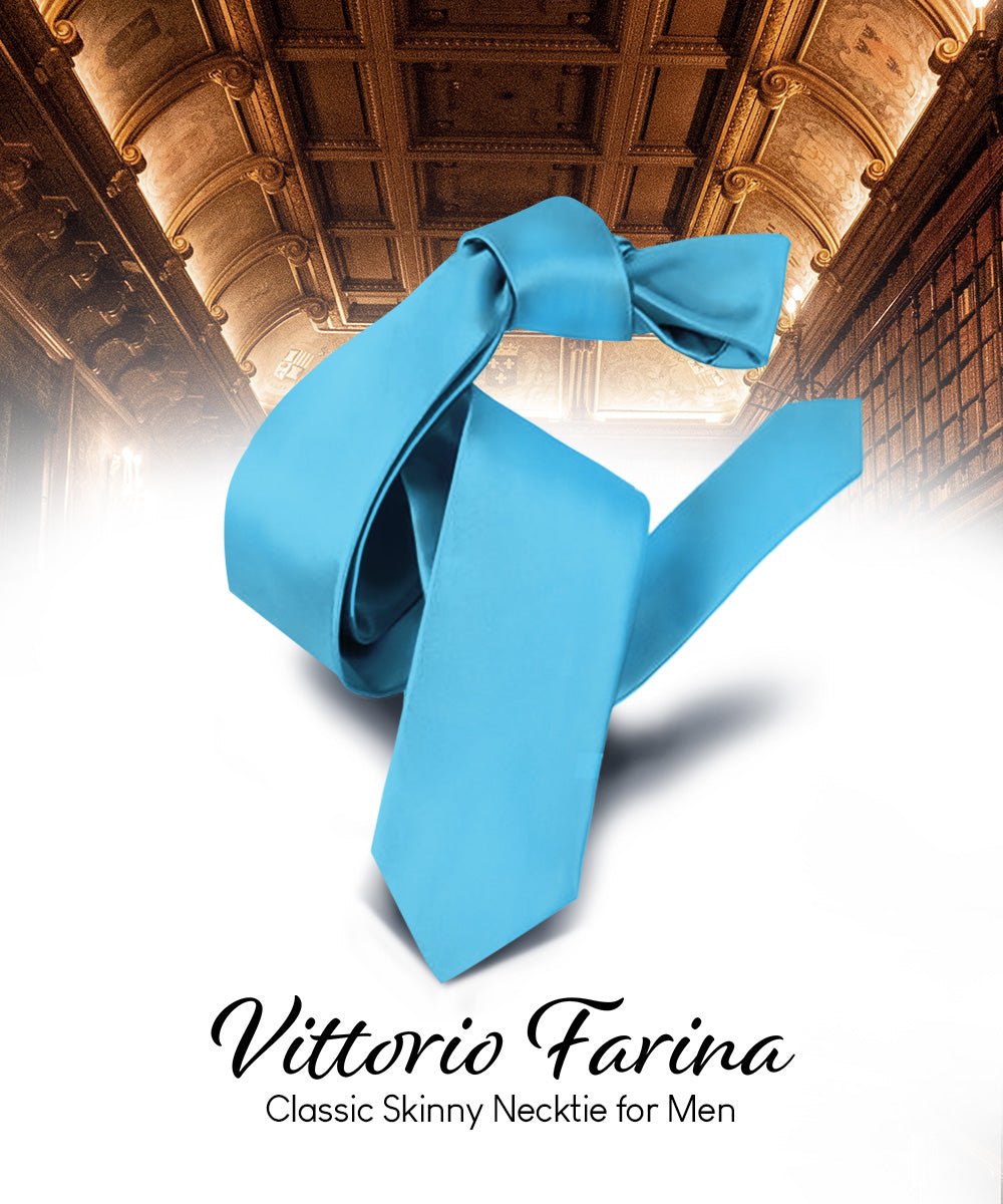 Vittorio Farina Men's Satin Skinny Necktie - N - SKINNY_TURQUOISE - Classy Cufflinks