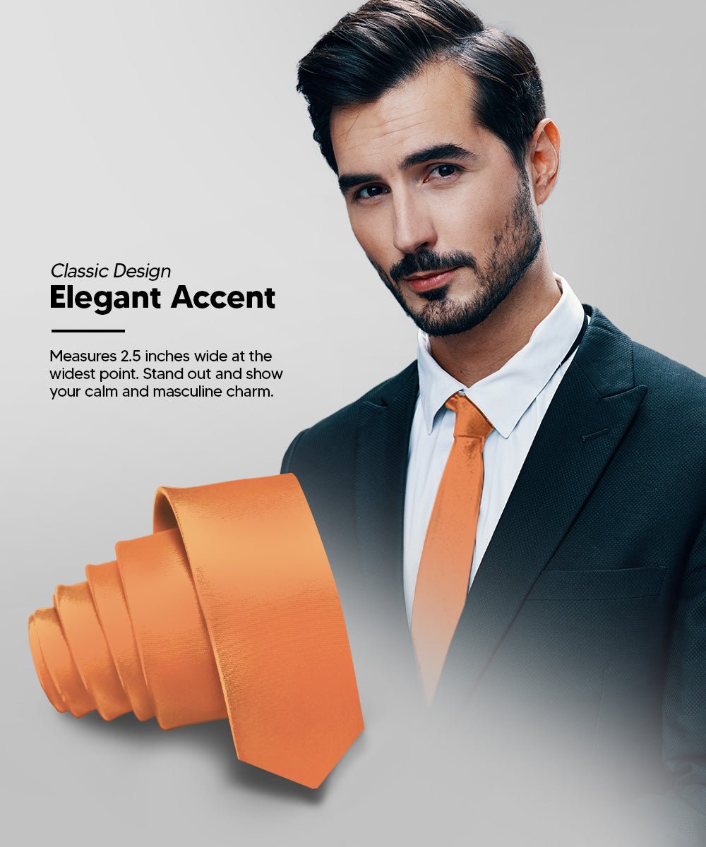 Vittorio Farina Men's Satin Skinny Necktie - N - SKINNY_UT - ORANGE - Classy Cufflinks