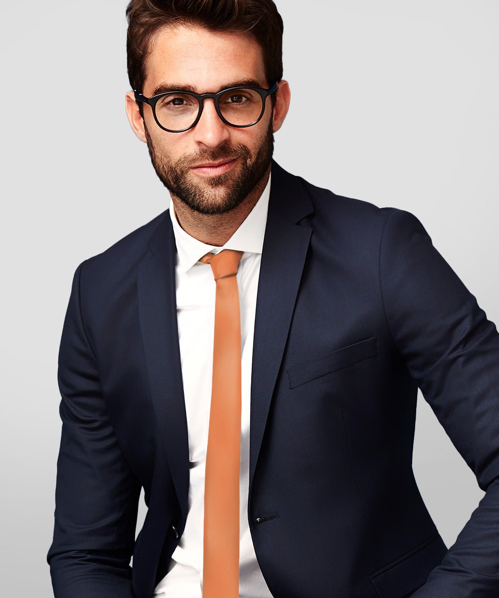 Vittorio Farina Men's Satin Skinny Necktie - N - SKINNY_UT - ORANGE - Classy Cufflinks