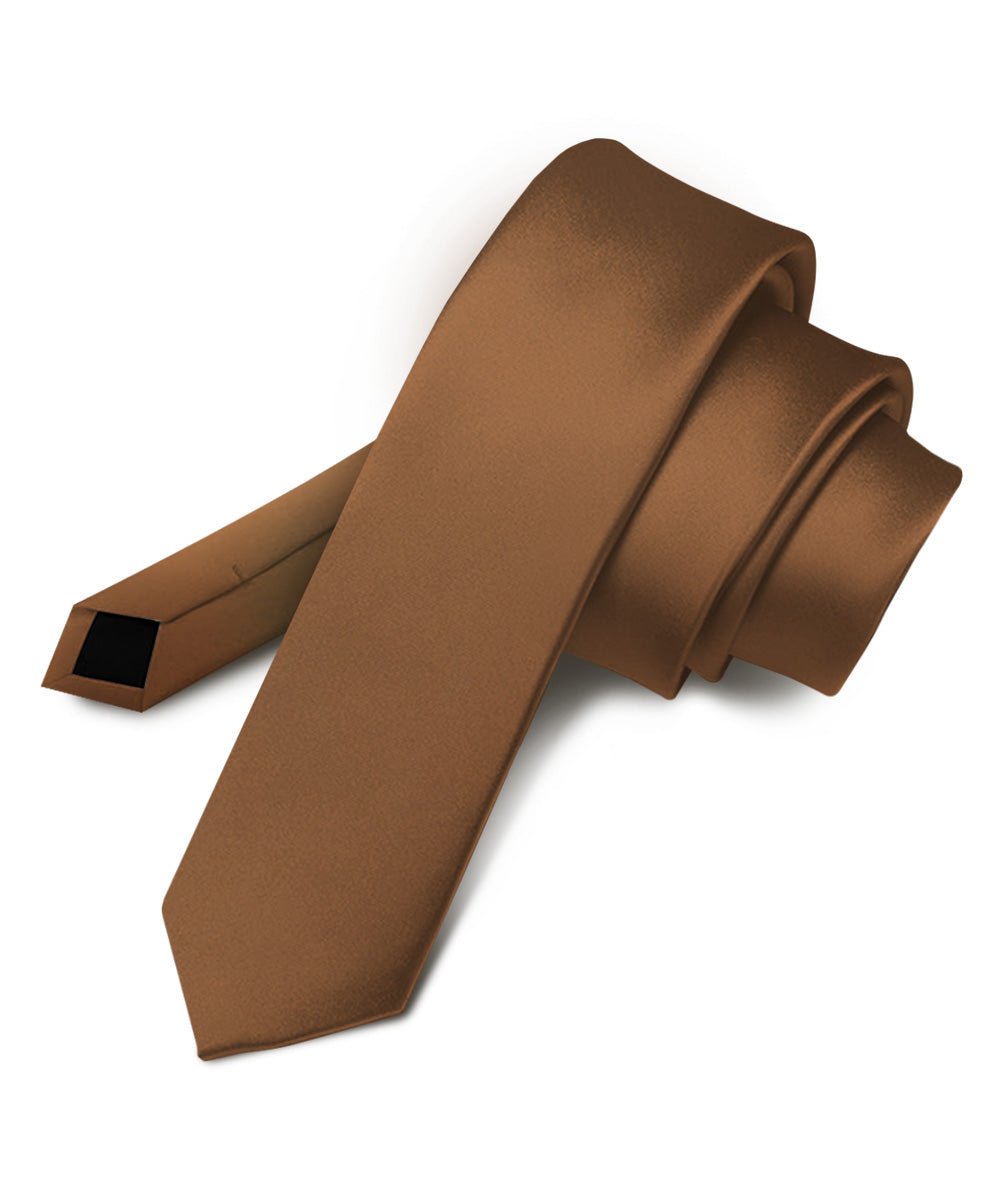 Vittorio Farina Men's Satin Skinny Necktie - N - SKINNY_WHISKY - Classy Cufflinks