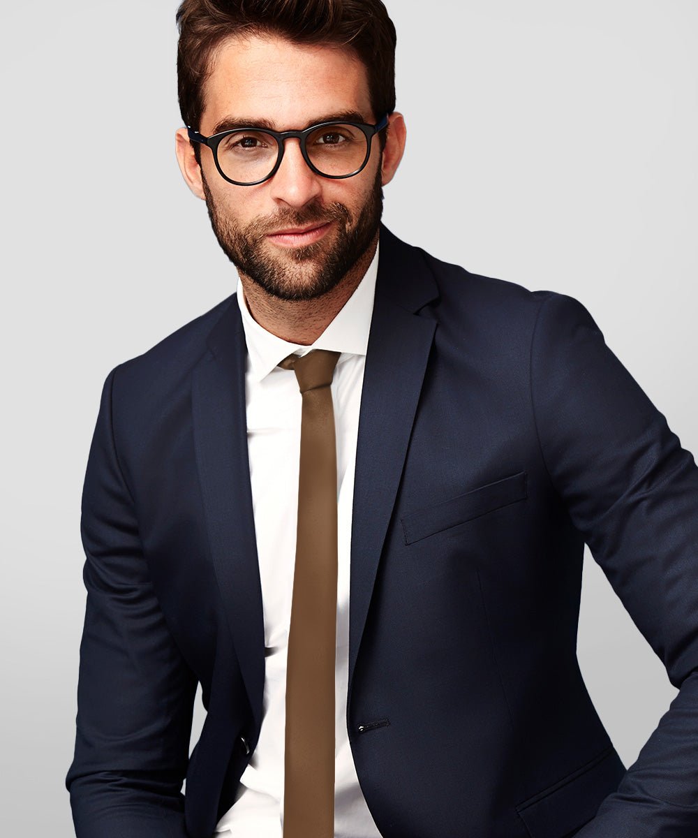 Vittorio Farina Men's Satin Skinny Necktie - N - SKINNY_WHISKY - Classy Cufflinks