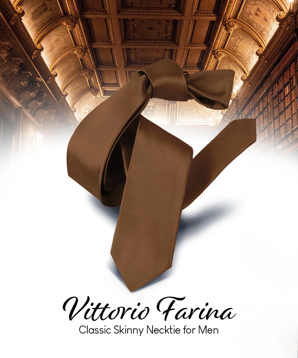 Vittorio Farina Men's Satin Skinny Necktie - N - SKINNY_WHISKY - Classy Cufflinks