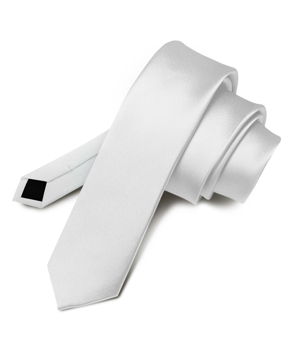 Vittorio Farina Men's Satin Skinny Necktie - N - SKINNY_WHITE - Classy Cufflinks