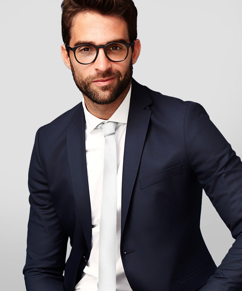 Vittorio Farina Men's Satin Skinny Necktie - N - SKINNY_WHITE - Classy Cufflinks