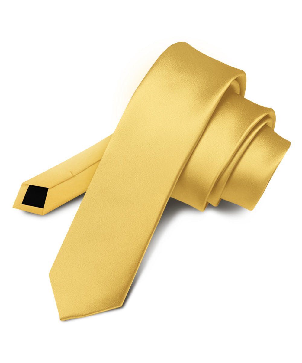 Vittorio Farina Men's Satin Skinny Necktie - N - SKINNY_YELLOW - Classy Cufflinks
