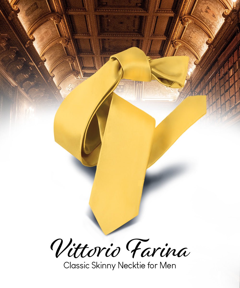 Vittorio Farina Men's Satin Skinny Necktie - N - SKINNY_YELLOW - Classy Cufflinks