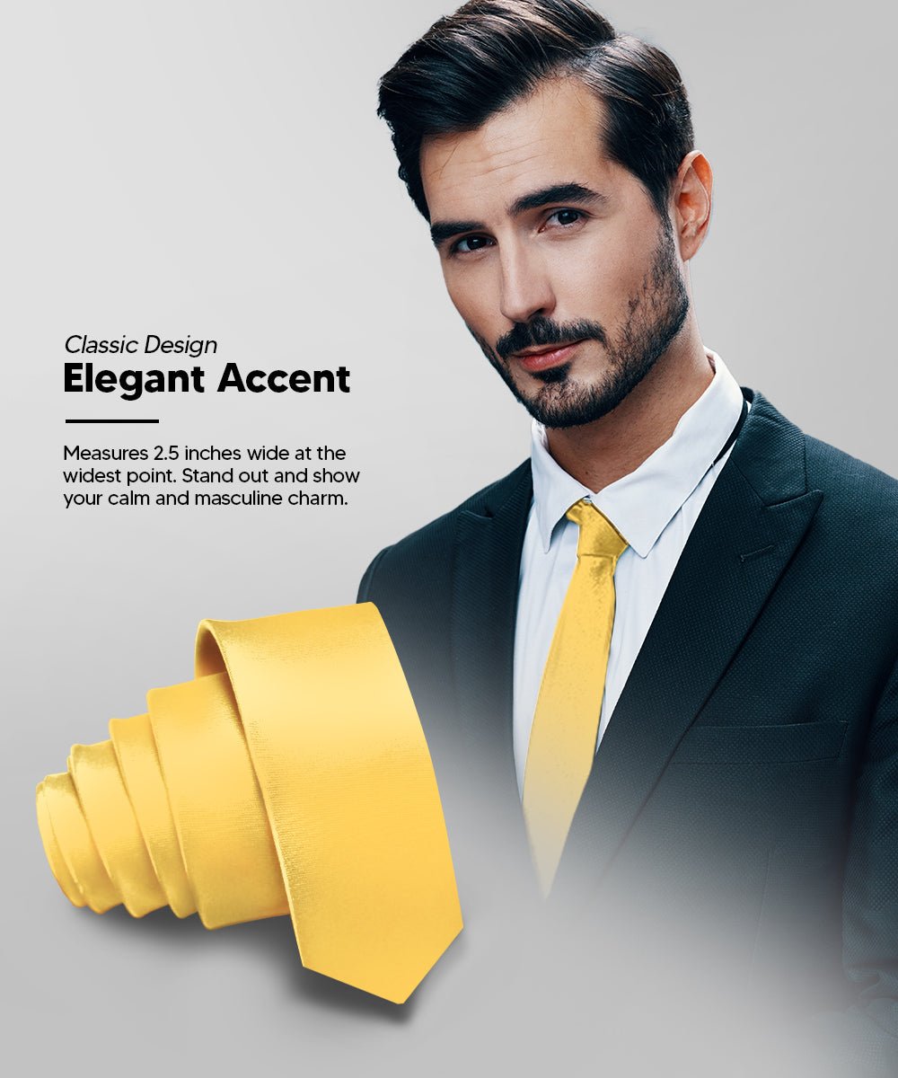 Vittorio Farina Men's Satin Skinny Necktie - N - SKINNY_YELLOW - Classy Cufflinks