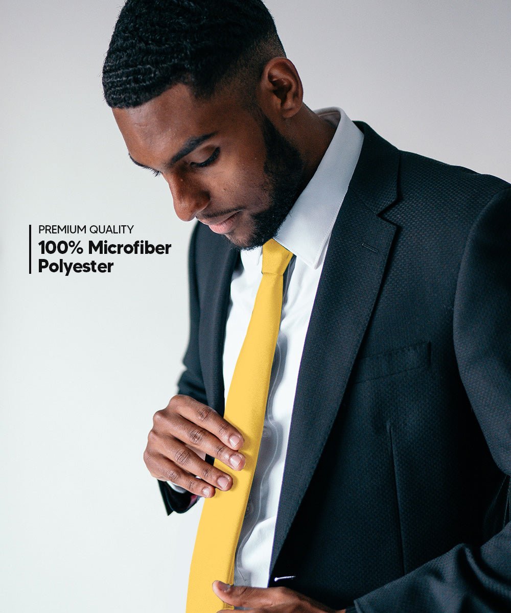 Vittorio Farina Men's Satin Skinny Necktie - N - SKINNY_YELLOW - Classy Cufflinks