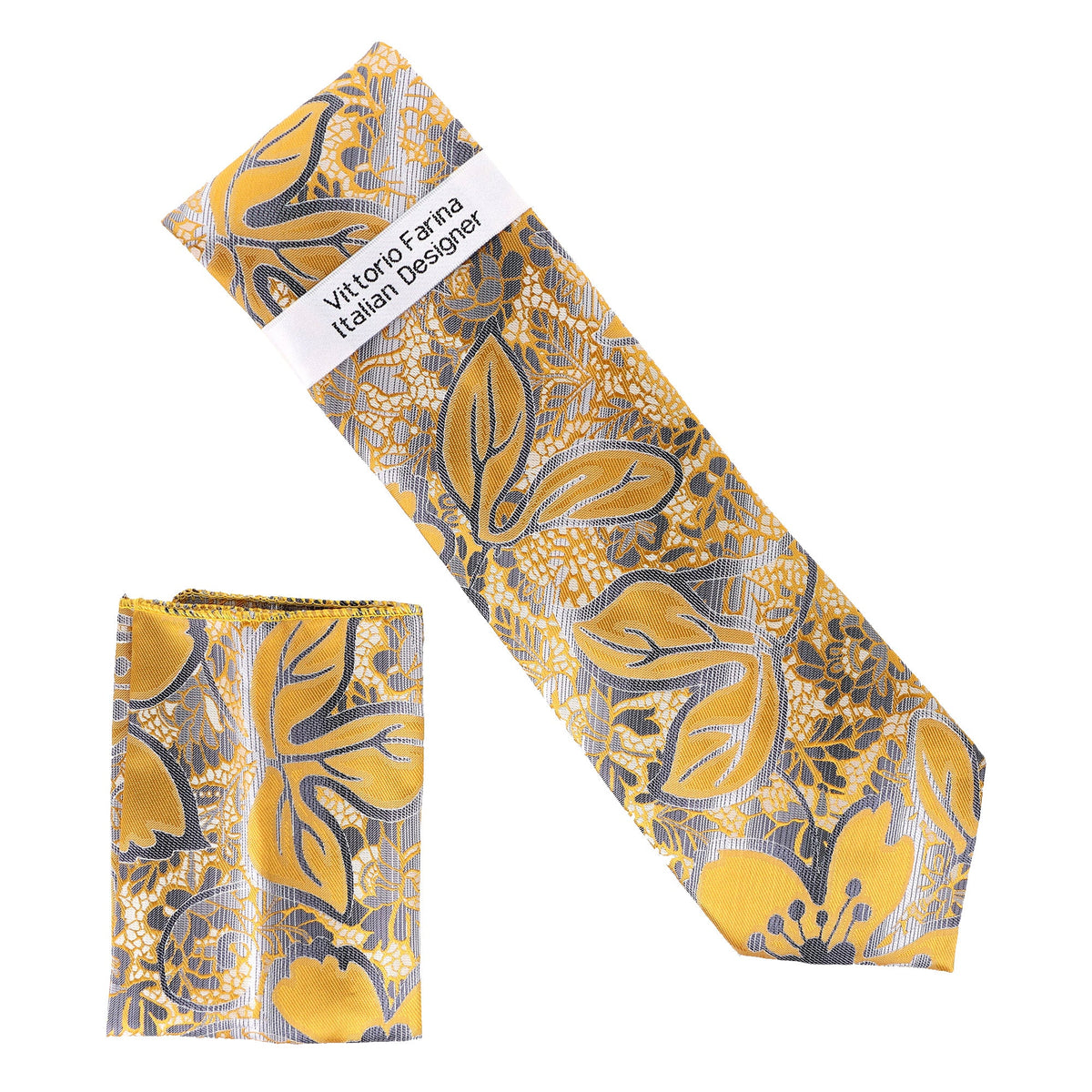 Vittorio Farina Floral Designer Necktie &amp; Pocket Square - NH - D - 1352 - Classy Cufflinks