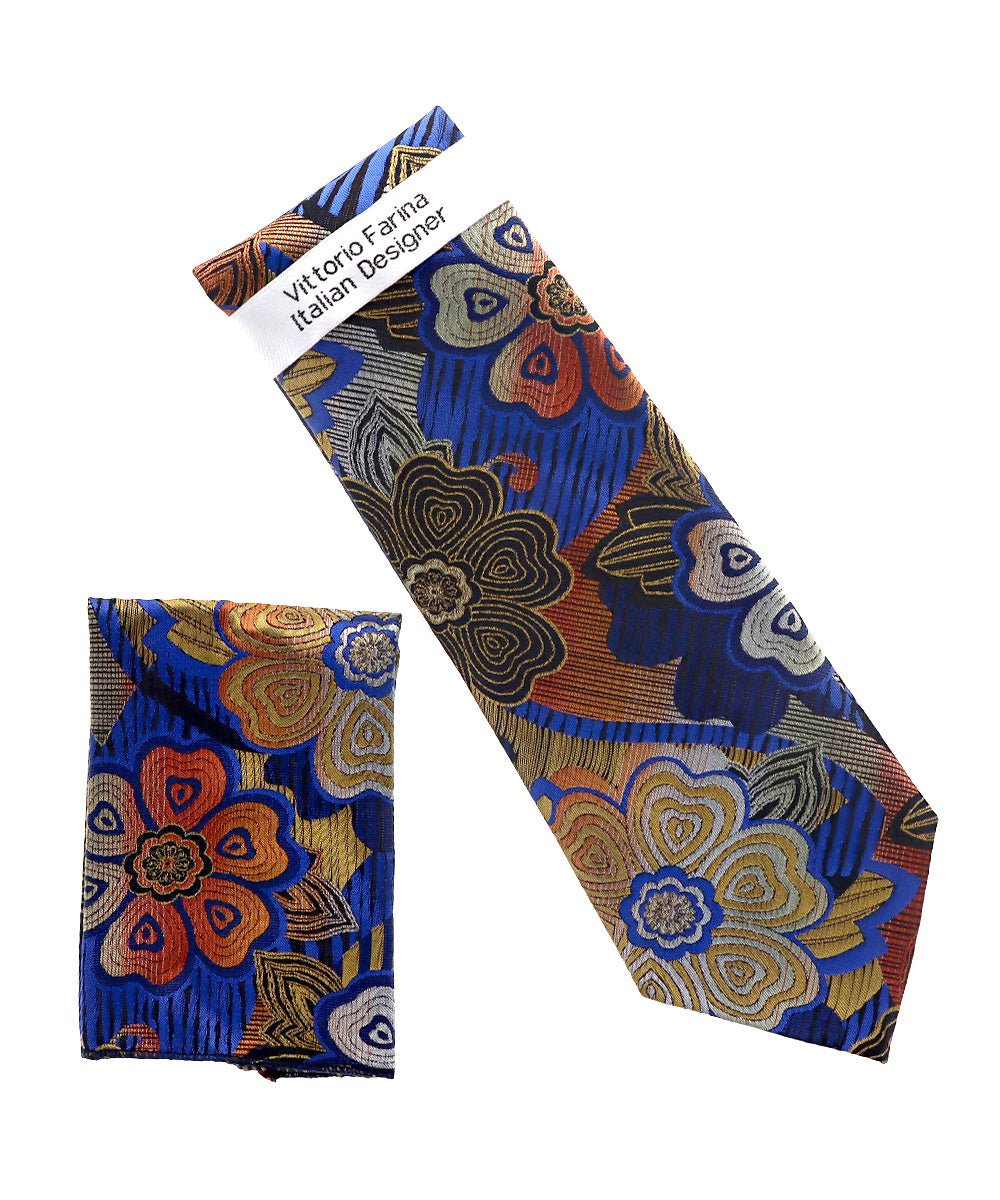 Vittorio Farina Men's Floral Design Necktie &amp; Pocket Square - NH-D-1362 - Classy Cufflinks