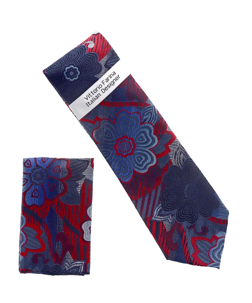 Vittorio Farina Men's Floral Design Necktie &amp; Pocket Square - NH-D-1362 - Classy Cufflinks
