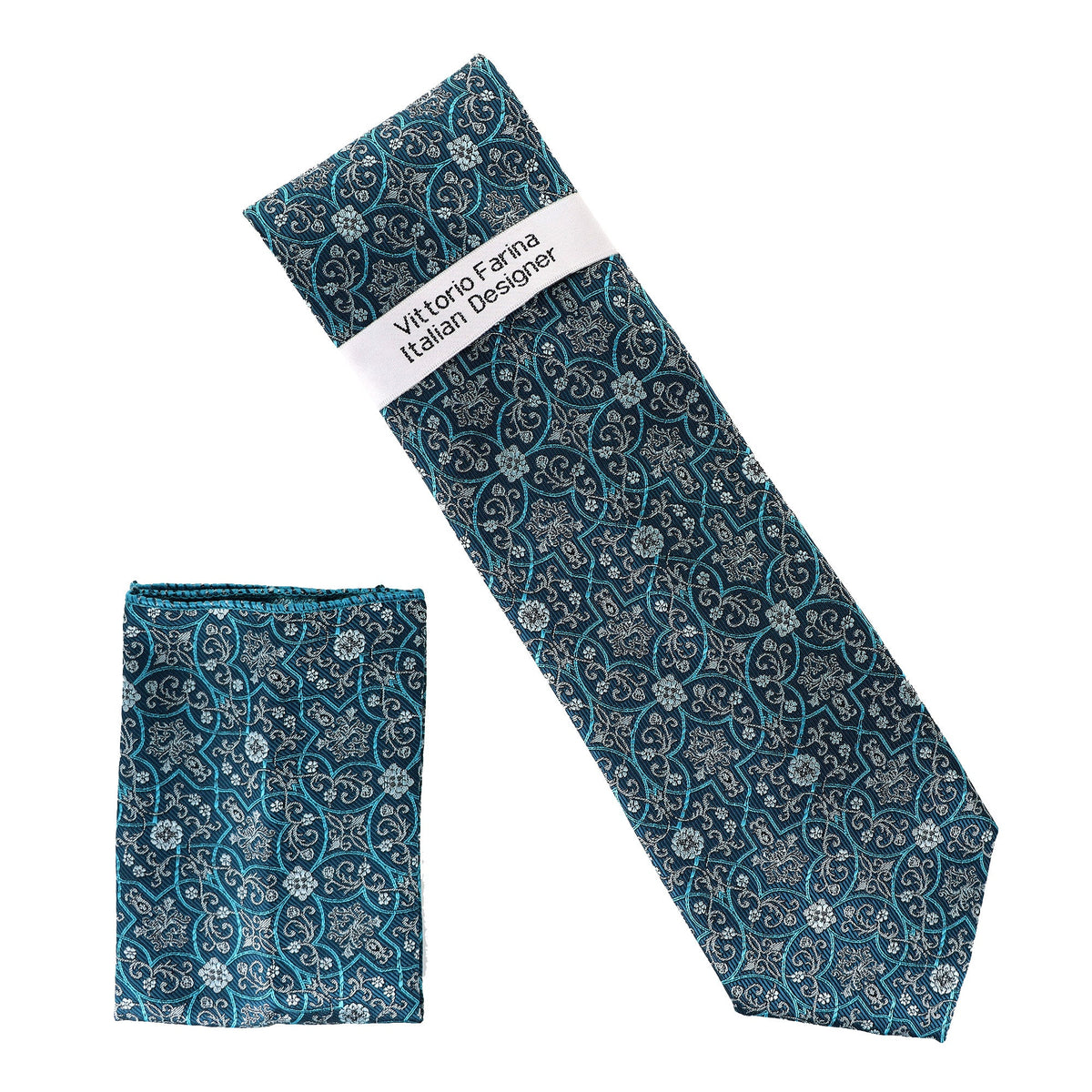 Vittorio Farina Floral Designer Necktie &amp; Pocket Square - NH - D - 1362 - Classy Cufflinks