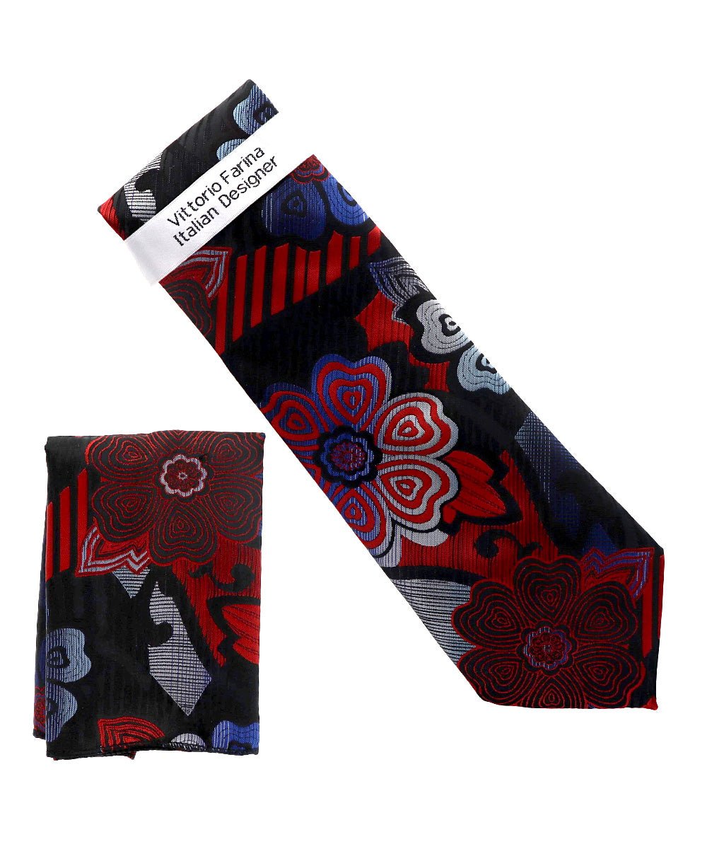 Vittorio Farina Men's Floral Design Necktie &amp; Pocket Square - NH-D-1362 - Classy Cufflinks