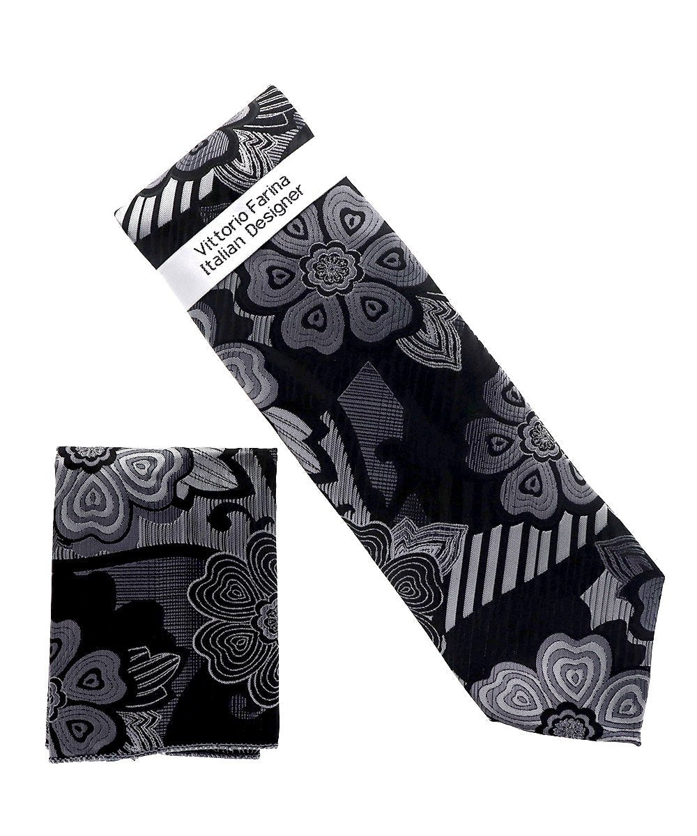 Vittorio Farina Men's Floral Design Necktie &amp; Pocket Square - NH-D-1362 - Classy Cufflinks