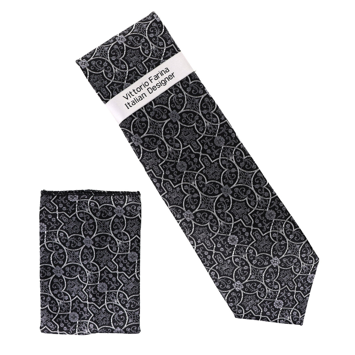 Vittorio Farina Floral Designer Necktie &amp; Pocket Square - NH - D - 1363 - Classy Cufflinks