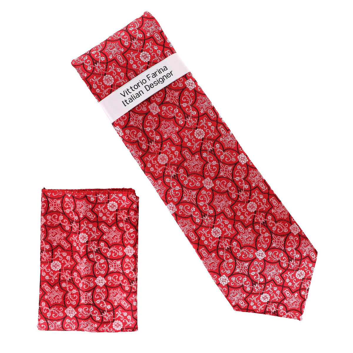 Vittorio Farina Floral Designer Necktie &amp; Pocket Square - NH - D - 1364 - Classy Cufflinks