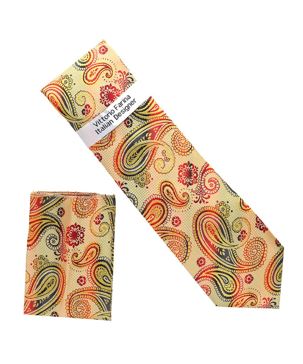 Vittorio Farina Paisley Designer Necktie &amp; Pocket Square - NH - D - 1365 - Classy Cufflinks