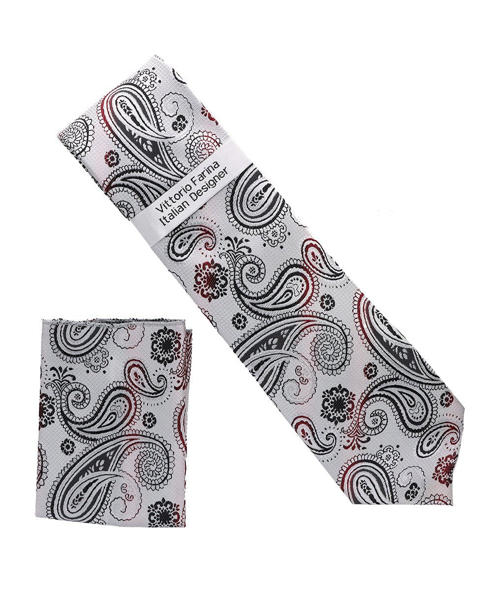 Vittorio Farina Paisley Designer Necktie &amp; Pocket Square - NH - D - 1366 - Classy Cufflinks