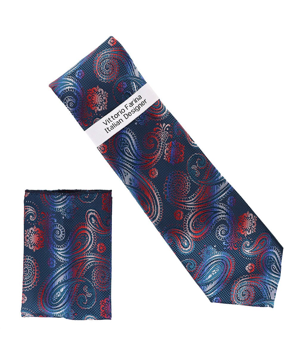 Vittorio Farina Paisley Designer Necktie &amp; Pocket Square - NH - D - 1367 - Classy Cufflinks