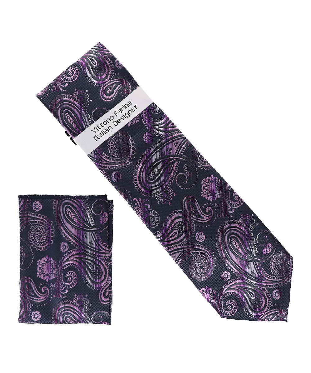 Vittorio Farina Paisley Designer Necktie &amp; Pocket Square - NH - D - 1368 - Classy Cufflinks