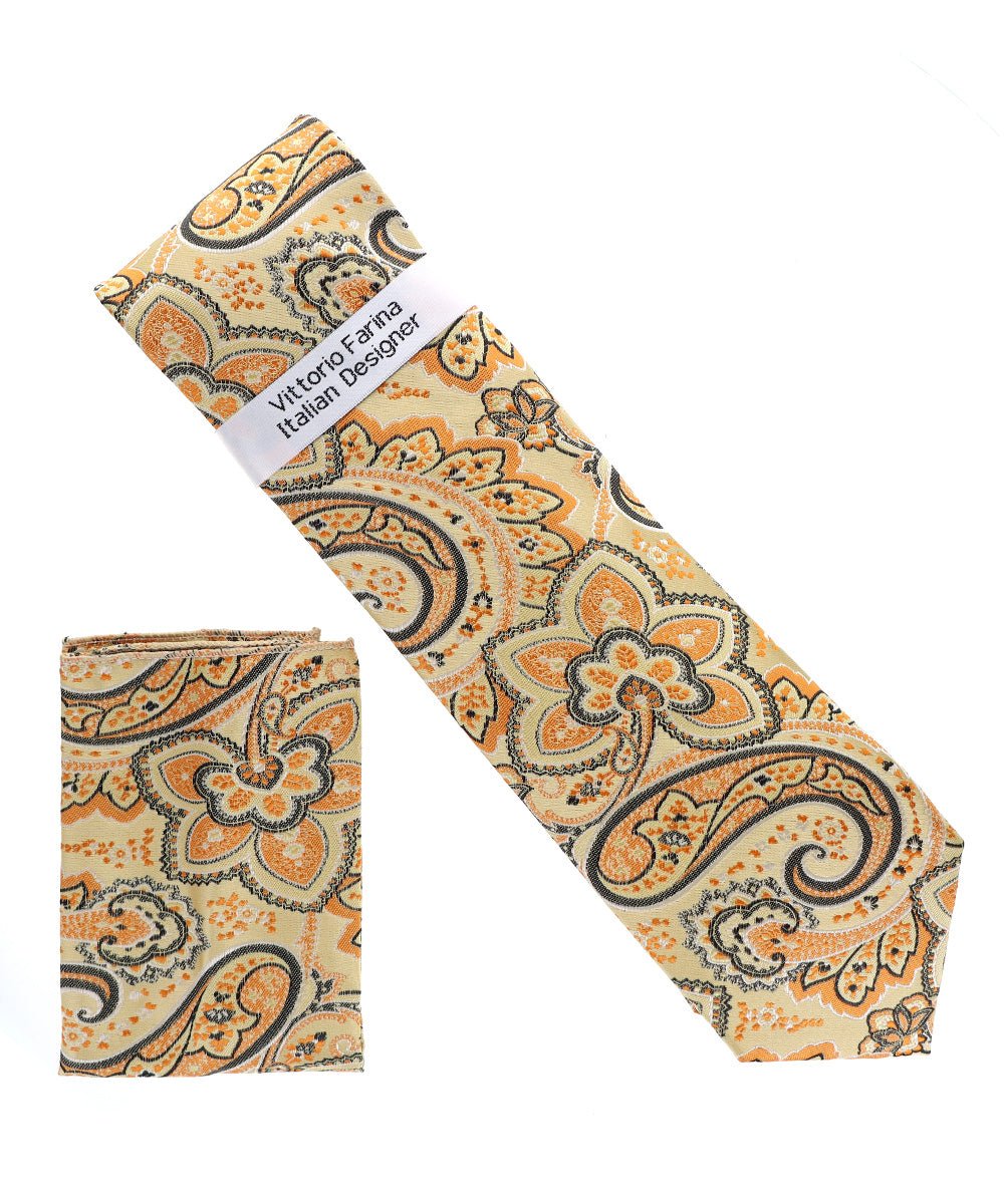 Vittorio Farina Paisley Designer Necktie &amp; Pocket Square - NH - D - 1376 - Classy Cufflinks