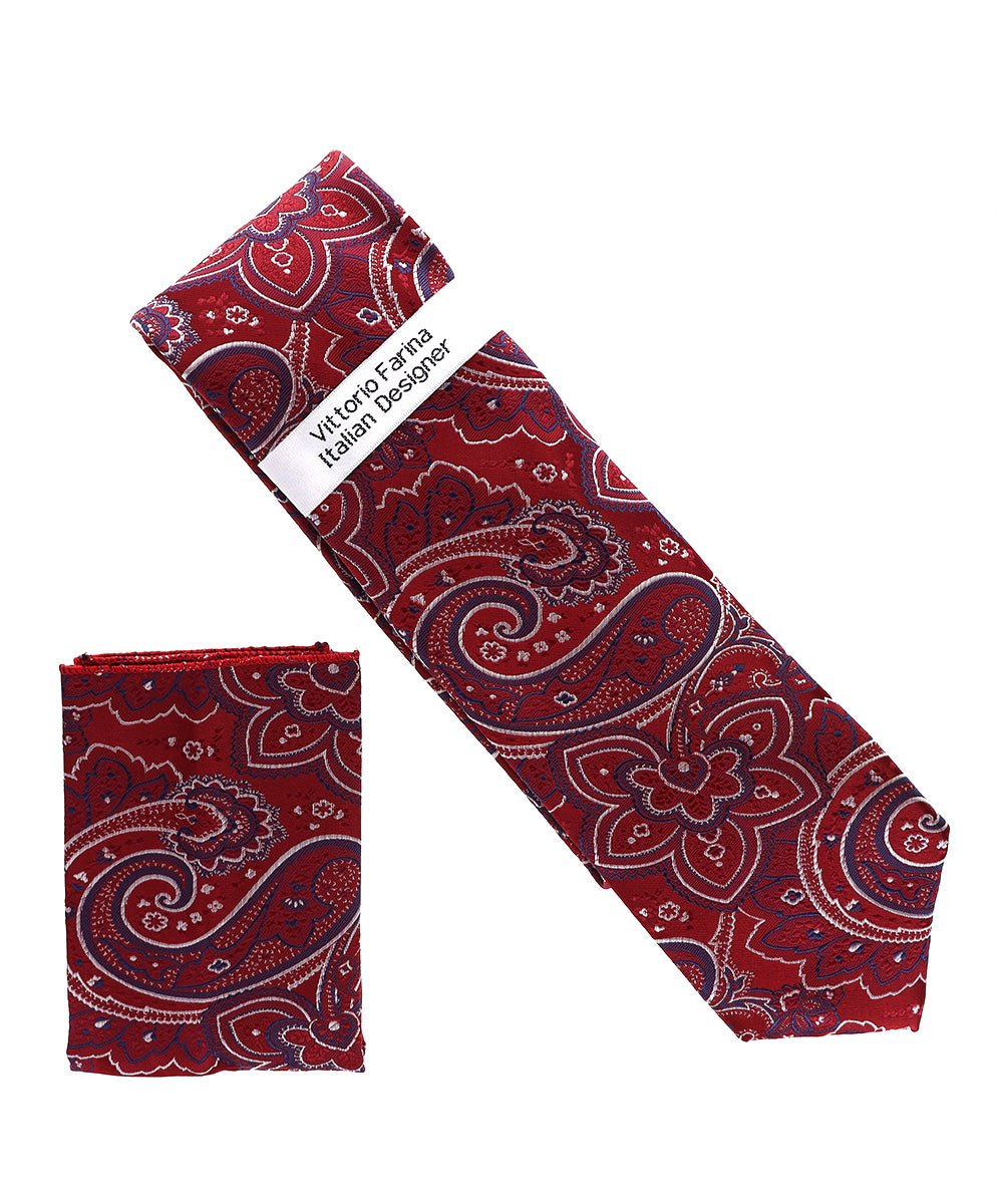 Vittorio Farina Paisley Designer Necktie &amp; Pocket Square - NH - D - 1377 - Classy Cufflinks