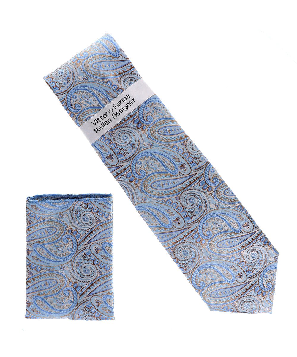 Vittorio Farina Paisley Designer Necktie &amp; Pocket Square - NH - D - 1378 - Classy Cufflinks