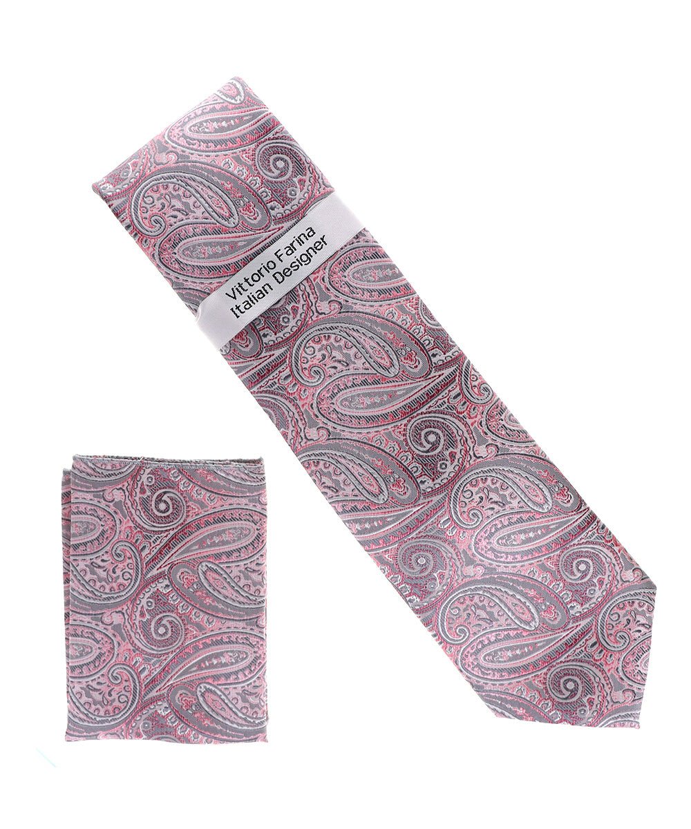 Vittorio Farina Paisley Designer Necktie &amp; Pocket Square - NH - D - 1379 - Classy Cufflinks