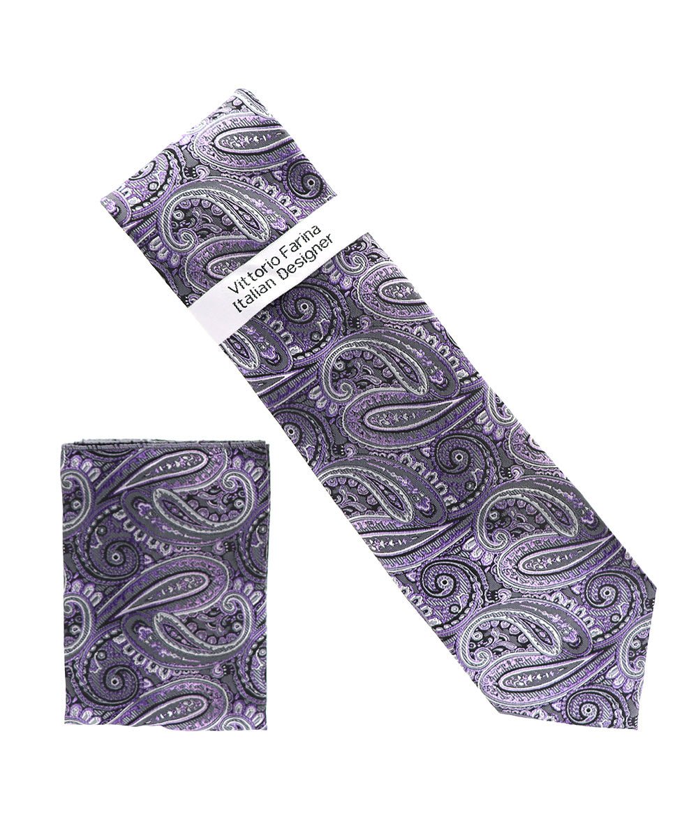 Vittorio Farina Paisley Designer Necktie &amp; Pocket Square - NH - D - 1380 - Classy Cufflinks