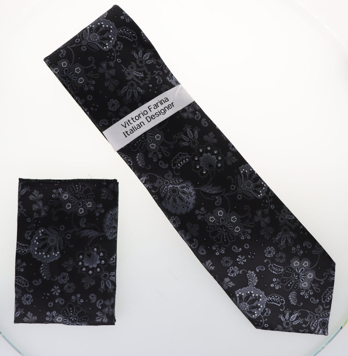 Vittorio Farina Floral Designer Necktie &amp; Pocket Square - NH-D-1385 - Classy Cufflinks