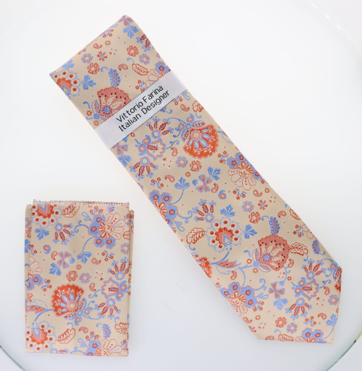 Vittorio Farina Floral Designer Necktie &amp; Pocket Square - NH-D-1386 - Classy Cufflinks