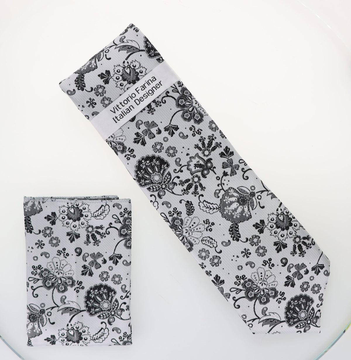 Vittorio Farina Floral Designer Necktie &amp; Pocket Square - NH-D-1387 - Classy Cufflinks