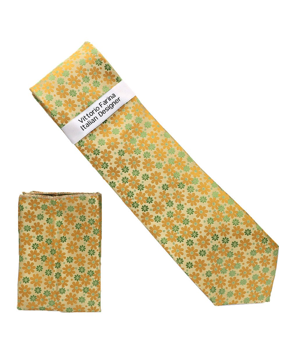 Vittorio Farina Floral Designer Necktie &amp; Pocket Square - NH - D - 1404 - Classy Cufflinks