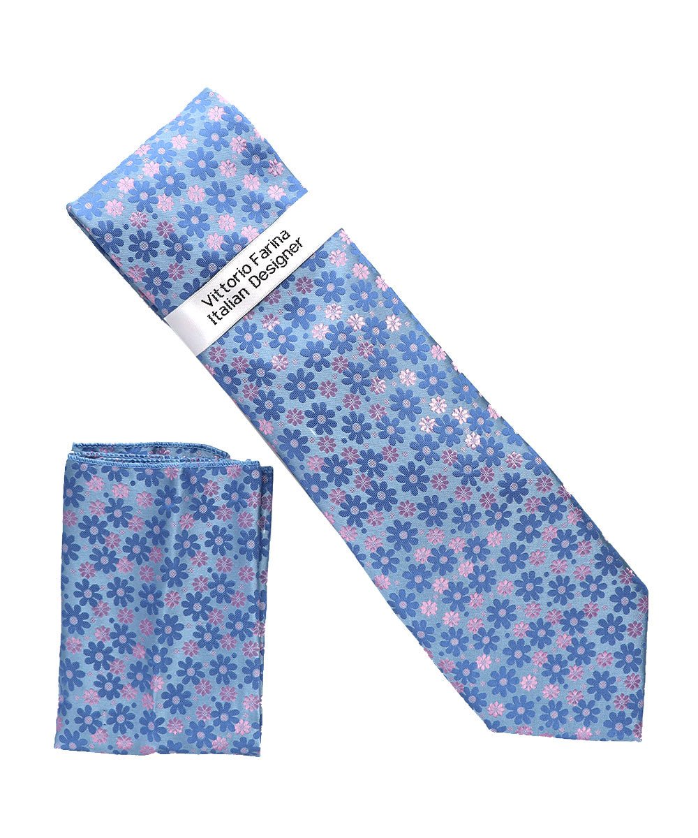 Vittorio Farina Floral Designer Necktie &amp; Pocket Square - NH - D - 1405 - Classy Cufflinks