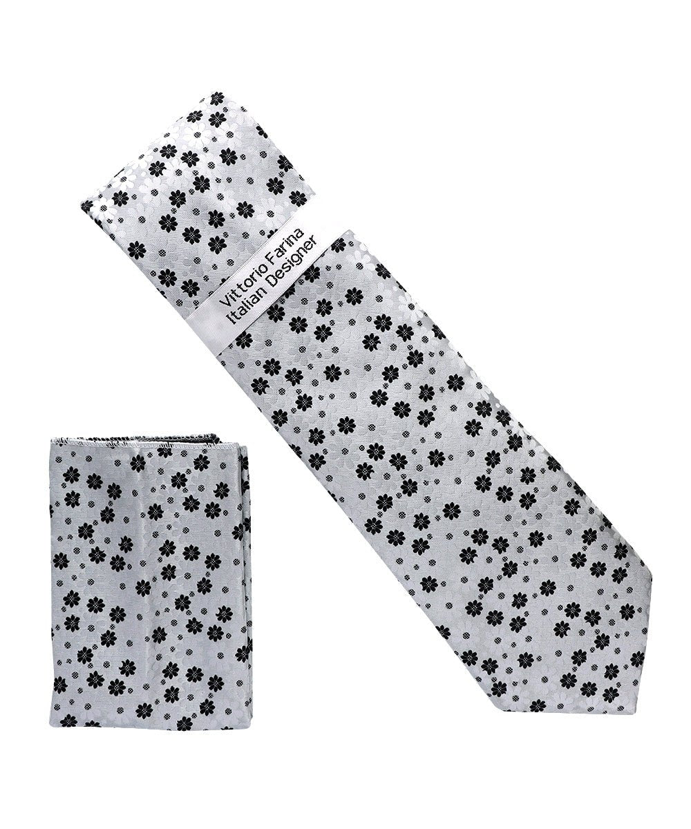 Vittorio Farina Floral Designer Necktie &amp; Pocket Square - NH - D - 1406 - Classy Cufflinks