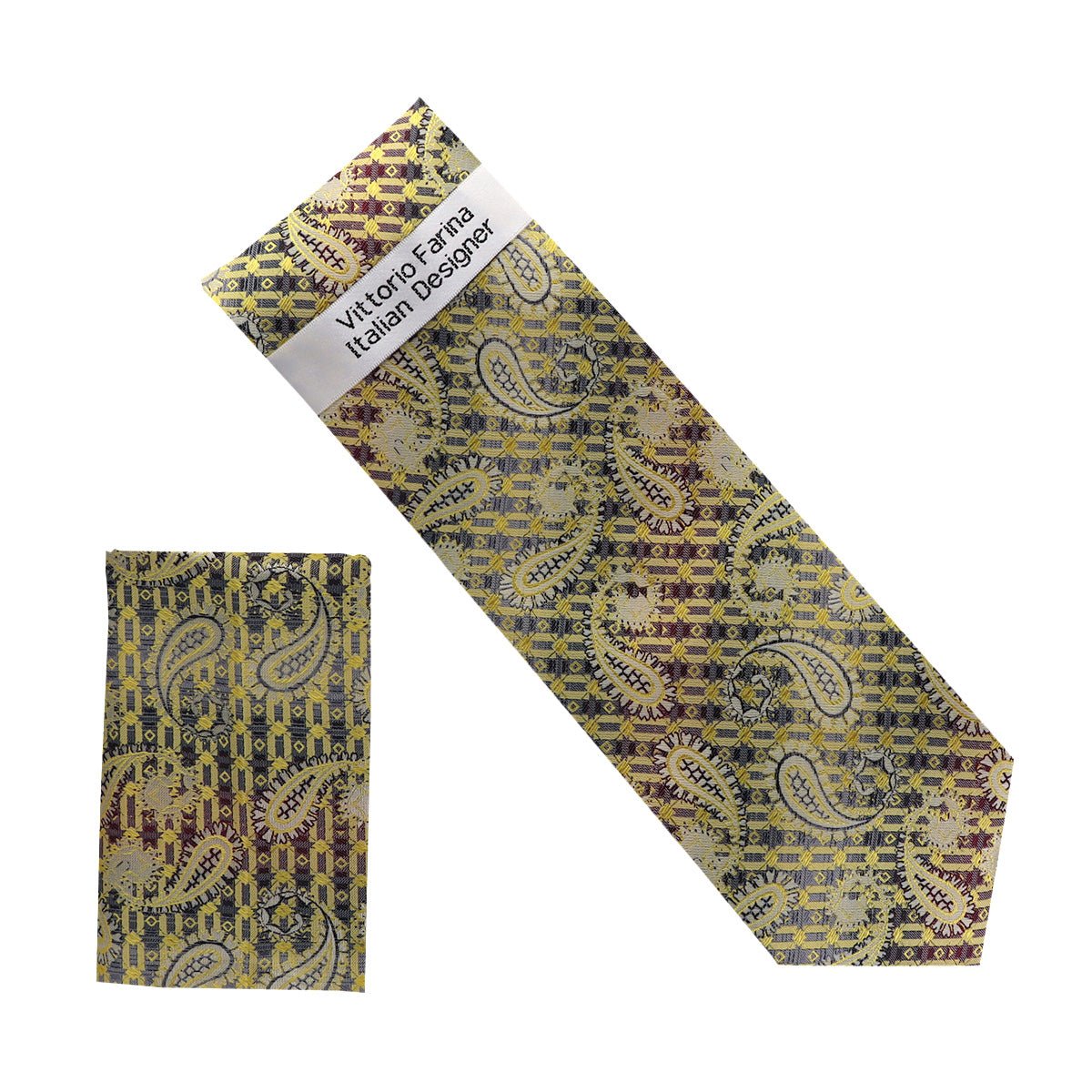 Vittorio Farina Men's Paisley Design Necktie & Pocket Square - NH - D_1414 - Classy Cufflinks