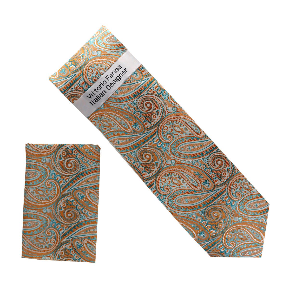 Vittorio Farina Men's Paisley Design Necktie & Pocket Square - NH - D_1419 - Classy Cufflinks