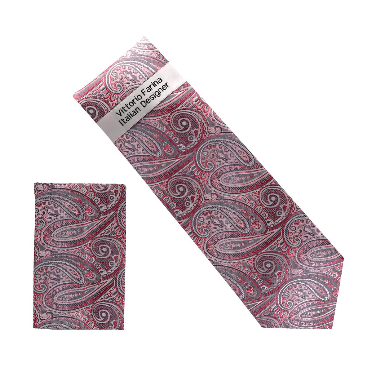 Vittorio Farina Men's Paisley Design Necktie &amp; Pocket Square - NH - D_1421 - Classy Cufflinks