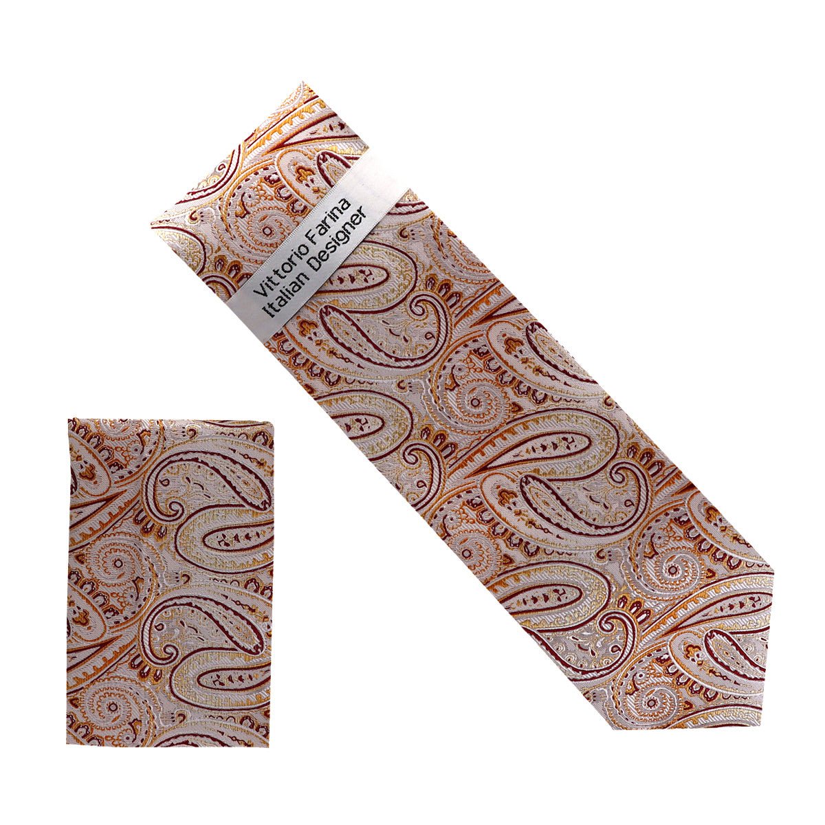 Vittorio Farina Men's Paisley Design Necktie &amp; Pocket Square - NH - D_1423 - Classy Cufflinks